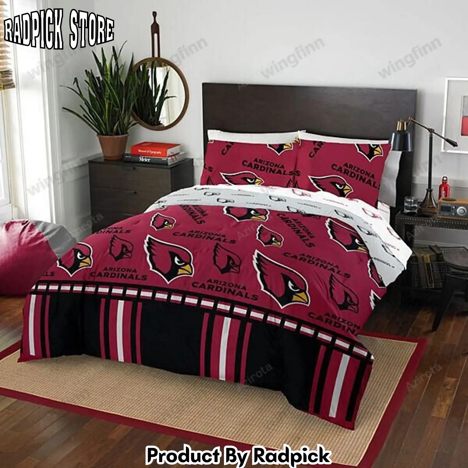Radpick arizona cardinals 3pcs bedding set duvet cover and pillow cases 1476 rp3278715
